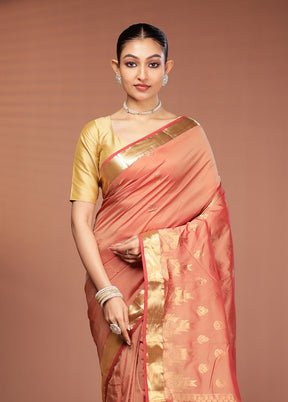 Rust Kanjivaram Silk Saree With Blouse Piece