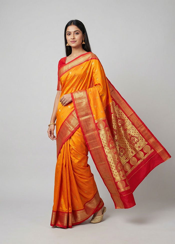 Yellow Kanjivaram Silk Saree With Blouse Piece