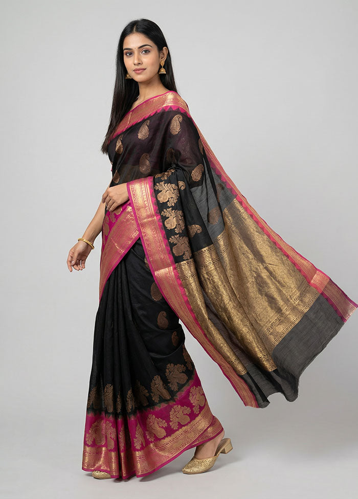Black Cotton Saree With Blouse Piece