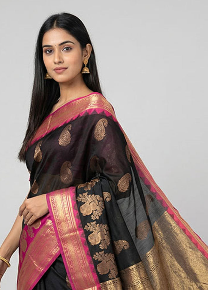 Black Cotton Saree With Blouse Piece
