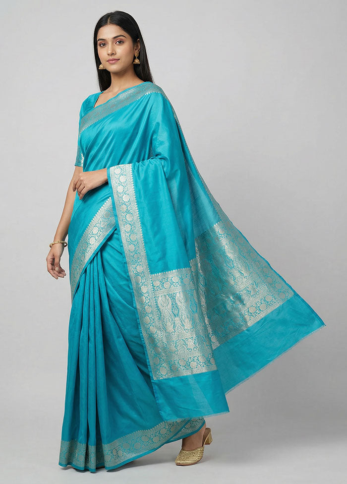 Blue Pure Cotton Saree With Blouse Piece