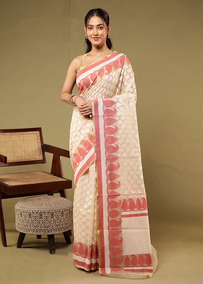 Cream Net Saree With Blouse Piece