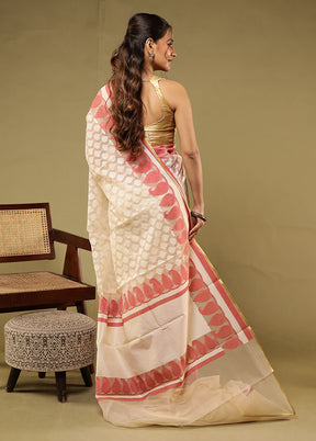 Cream Net Saree With Blouse Piece