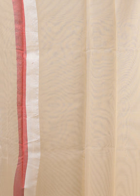 Cream Net Saree With Blouse Piece