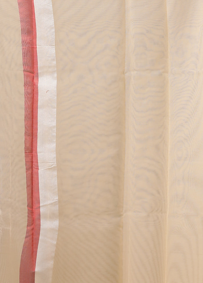 Cream Net Saree With Blouse Piece