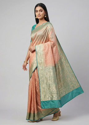 Peach Banarasi Silk Saree With Blouse Piece