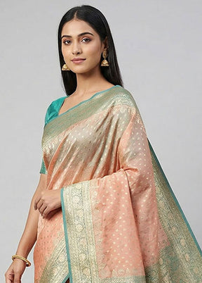 Peach Banarasi Silk Saree With Blouse Piece