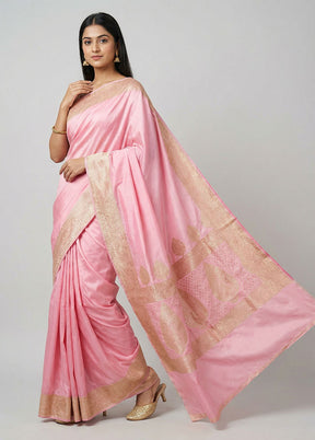 Pink Banarasi Silk Saree With Blouse Piece