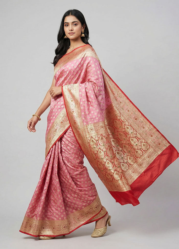 Pink Tanchoi Silk Saree With Blouse Piece