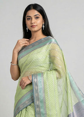 Green Organza Saree With Blouse Piece