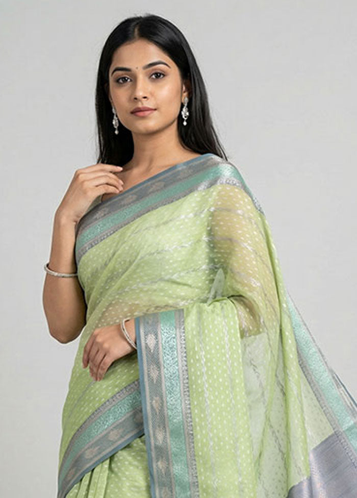 Green Organza Saree With Blouse Piece