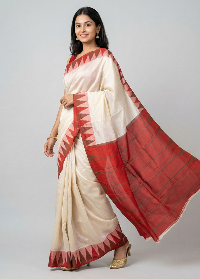 White Handloom Kanjivaram Pure Silk Saree With Blouse Piece