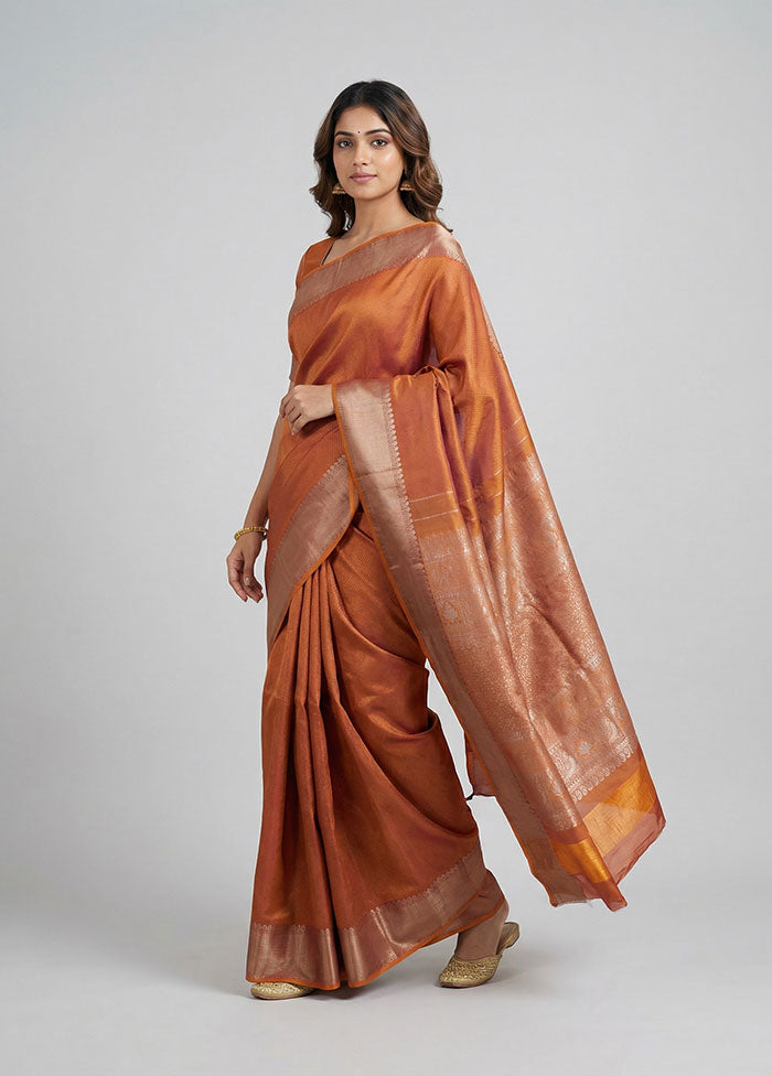 Brown Handloom Kanchipuram Pure Silk Saree With Blouse Piece