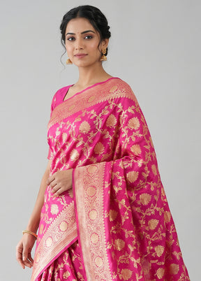 Pink Handloom Katan Pure Silk Saree With Blouse Piece