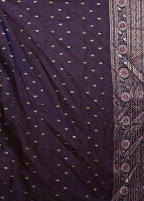 Blue Dupion Silk Saree With Blouse Piece