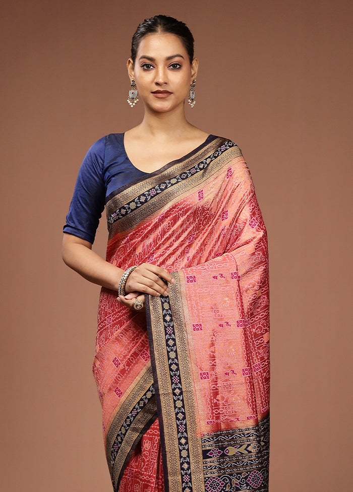 Peach Dupion Silk Saree With Blouse Piece