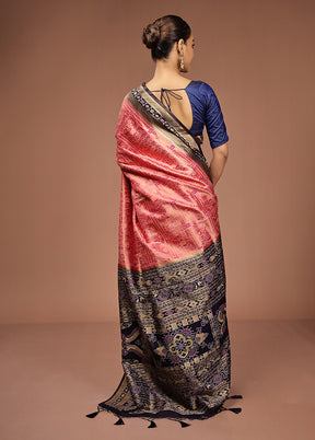 Peach Dupion Silk Saree With Blouse Piece