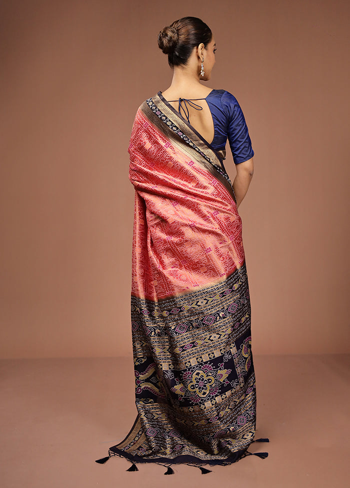 Peach Dupion Silk Saree With Blouse Piece