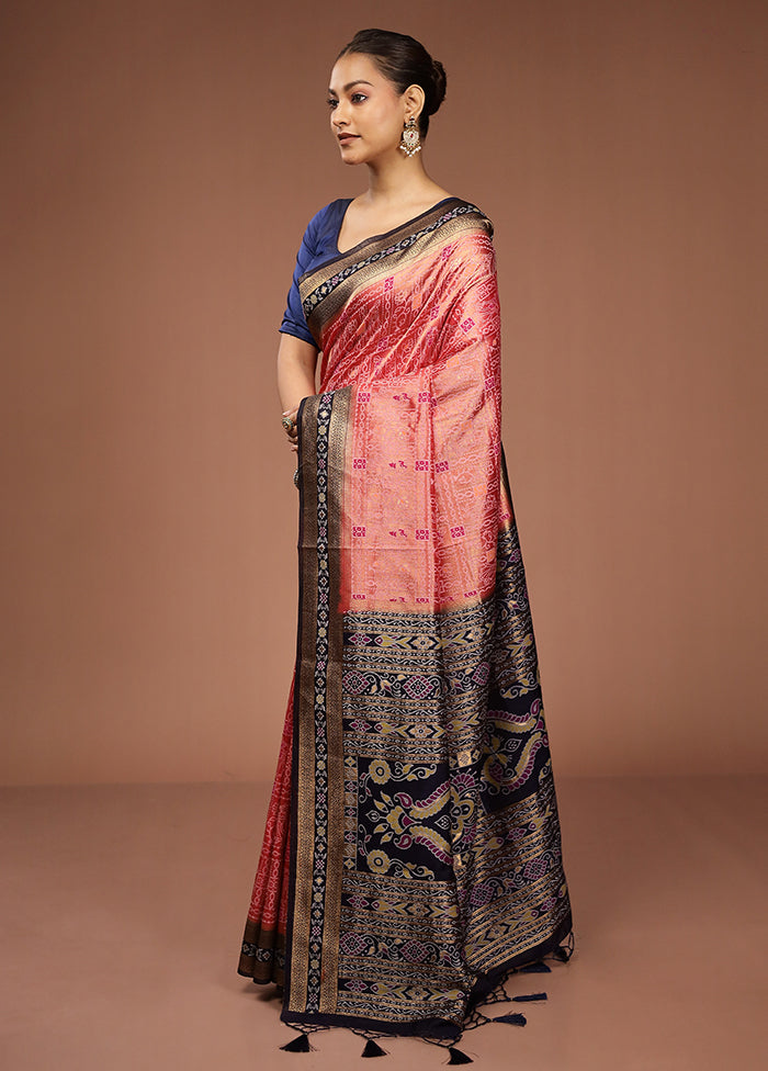 Peach Dupion Silk Saree With Blouse Piece