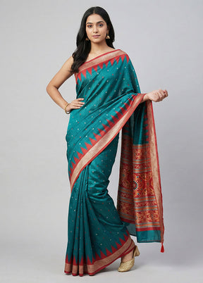 Green Tussar Silk Saree With Blouse Piece