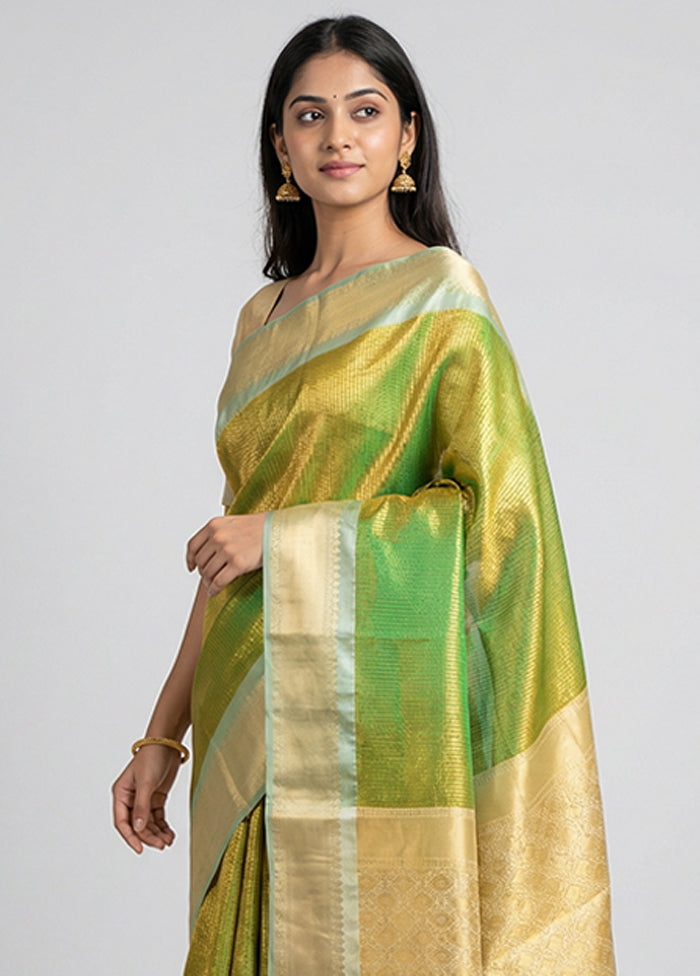 Green Tissue Silk Saree With Blouse Piece