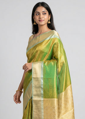 Green Tissue Silk Saree With Blouse Piece