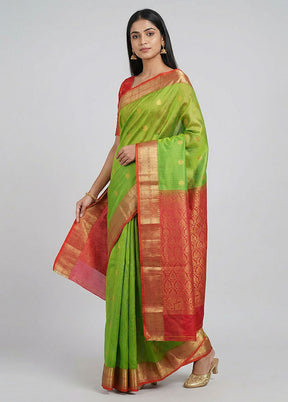 Green Handloom Kanchipuram Pure Silk Saree With Blouse Piece