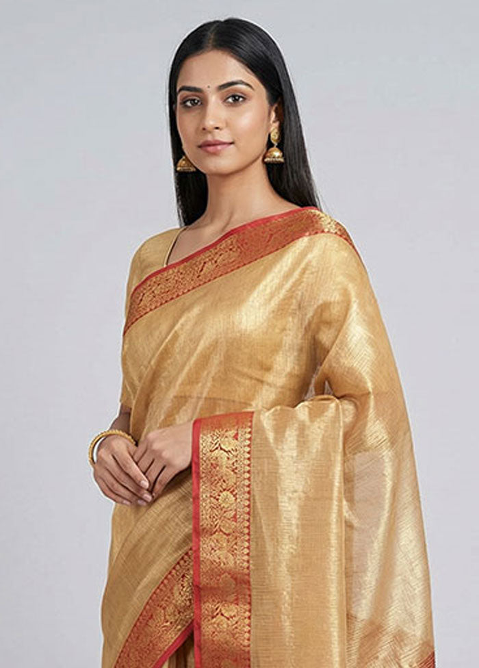 Gold Cotton Saree With Blouse Piece