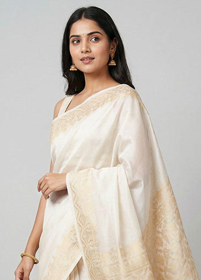 White Cotton Saree With Blouse Piece