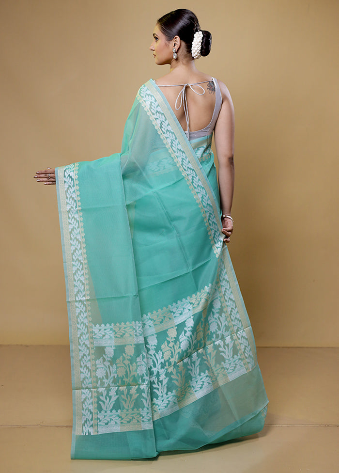 Blue Kota Cotton Saree With Blouse Piece