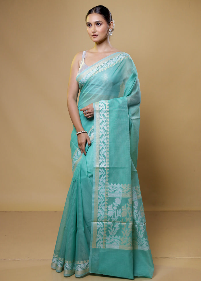Blue Kota Cotton Saree With Blouse Piece