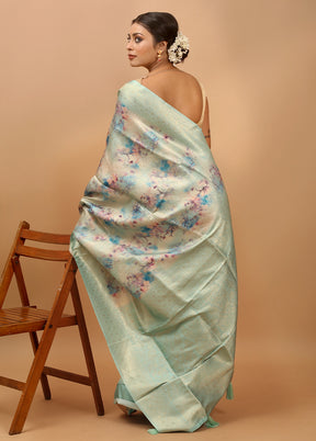 Green Dupion Silk Saree With Blouse Piece