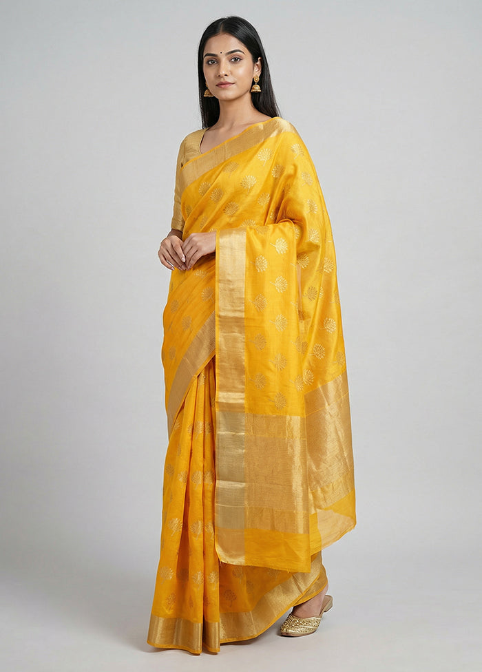 Yellow Chanderi Silk Saree With Blouse Piece