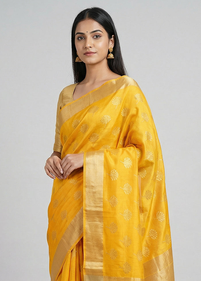 Yellow Chanderi Silk Saree With Blouse Piece