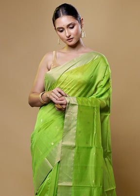 Green Handloom Chanderi Pure Cotton Saree With Blouse Piece