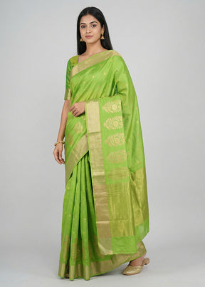 Green Handloom Chanderi Pure Silk Saree With Blouse Piece