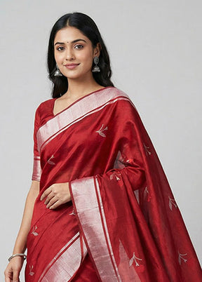 Maroon Handloom Chanderi Pure Silk Saree With Blouse Piece