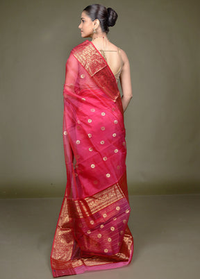Pink Handloom Chanderi Pure Cotton Saree With Blouse Piece