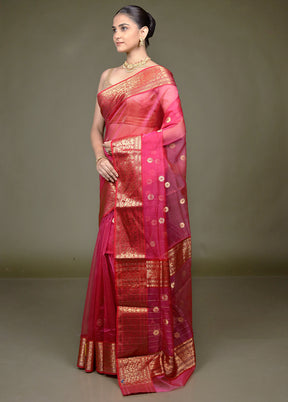Pink Handloom Chanderi Pure Cotton Saree With Blouse Piece