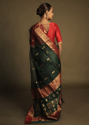 Green Handloom Chanderi Pure Cotton Saree With Blouse Piece