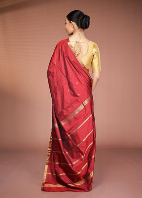 Maroon Kanjivaram Silk Saree With Blouse Piece