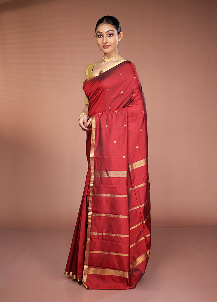 Maroon Kanjivaram Silk Saree With Blouse Piece