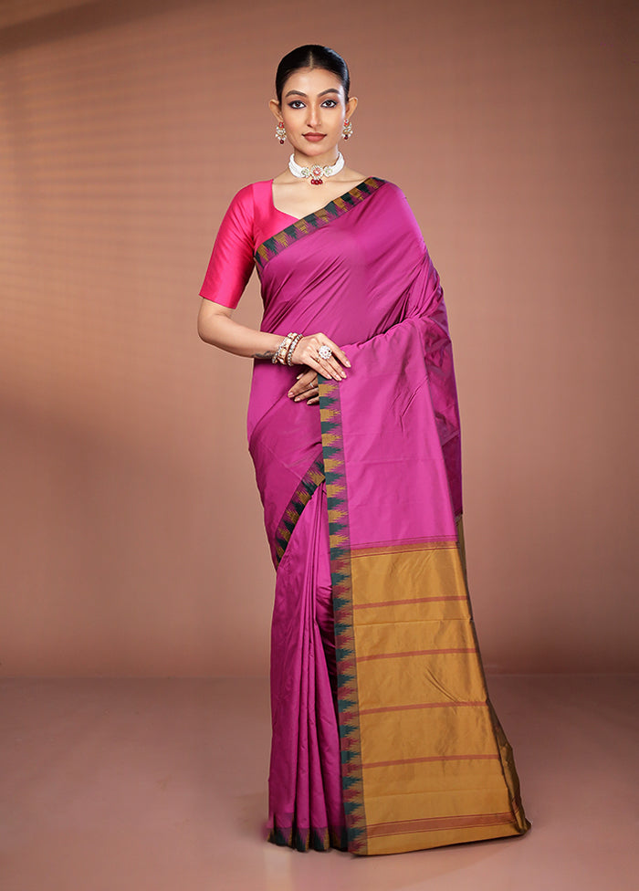 Pink Kanjivaram Silk Saree With Blouse Piece