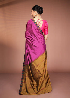 Pink Kanjivaram Silk Saree With Blouse Piece