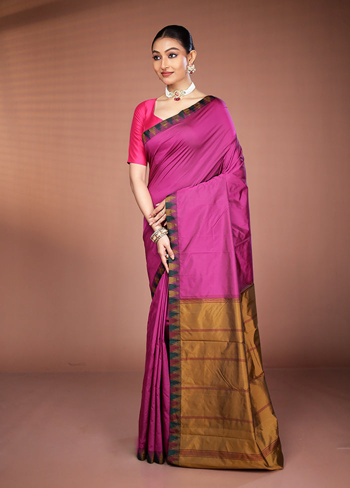 Pink Kanjivaram Silk Saree With Blouse Piece