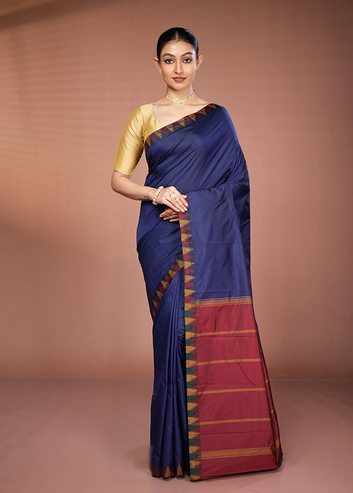Blue Kanjivaram Silk Saree With Blouse Piece
