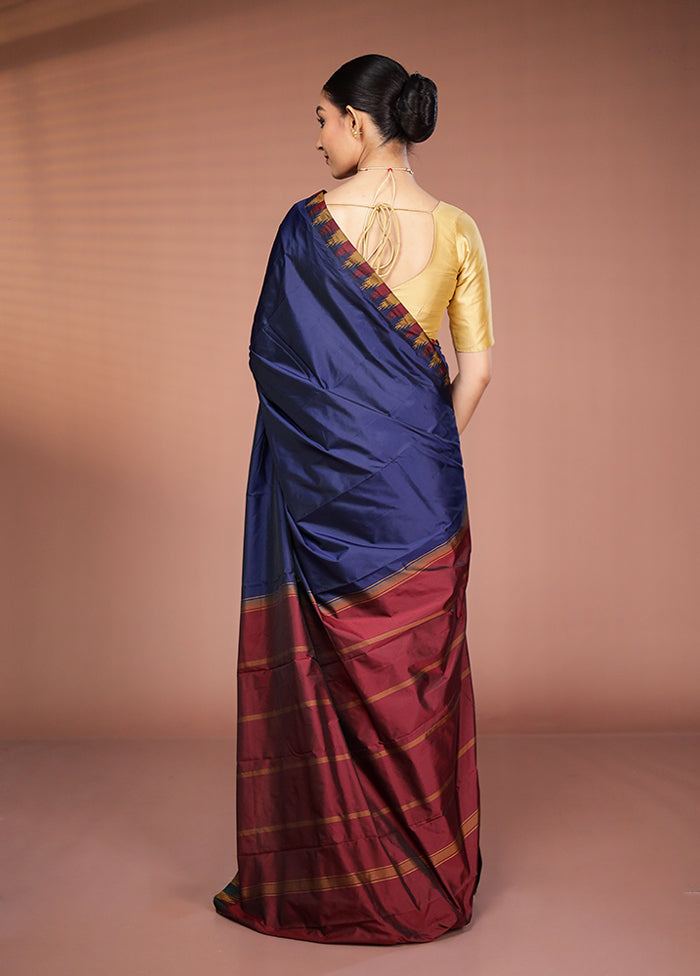 Blue Kanjivaram Silk Saree With Blouse Piece