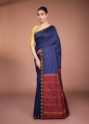 Blue Kanjivaram Silk Saree With Blouse Piece