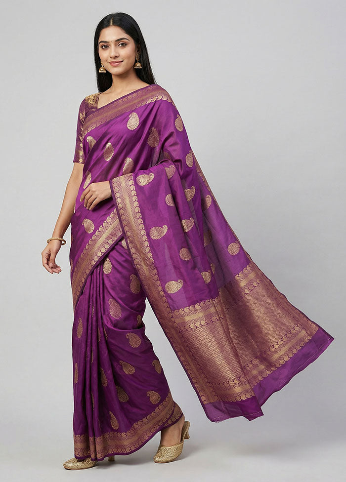 Purple Kanjivaram Silk Saree With Blouse Piece