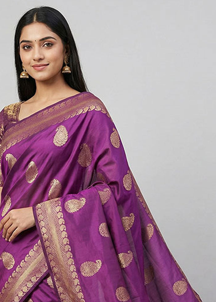 Purple Kanjivaram Silk Saree With Blouse Piece